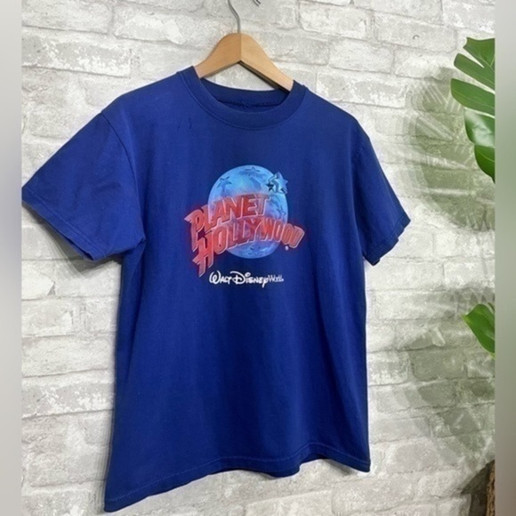 🔴 VINTAGE | Planet  Hollywood T-Shirt Blue- made in USA Walt Disney World small - Picture 1 of 4
